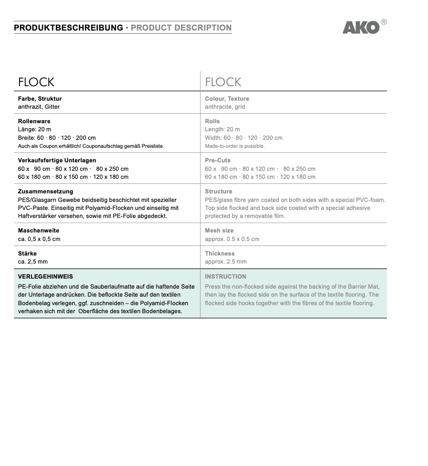 AKO Flock Teppichunterlage für Fussmatten und Schmutzfangmatten 120 cm