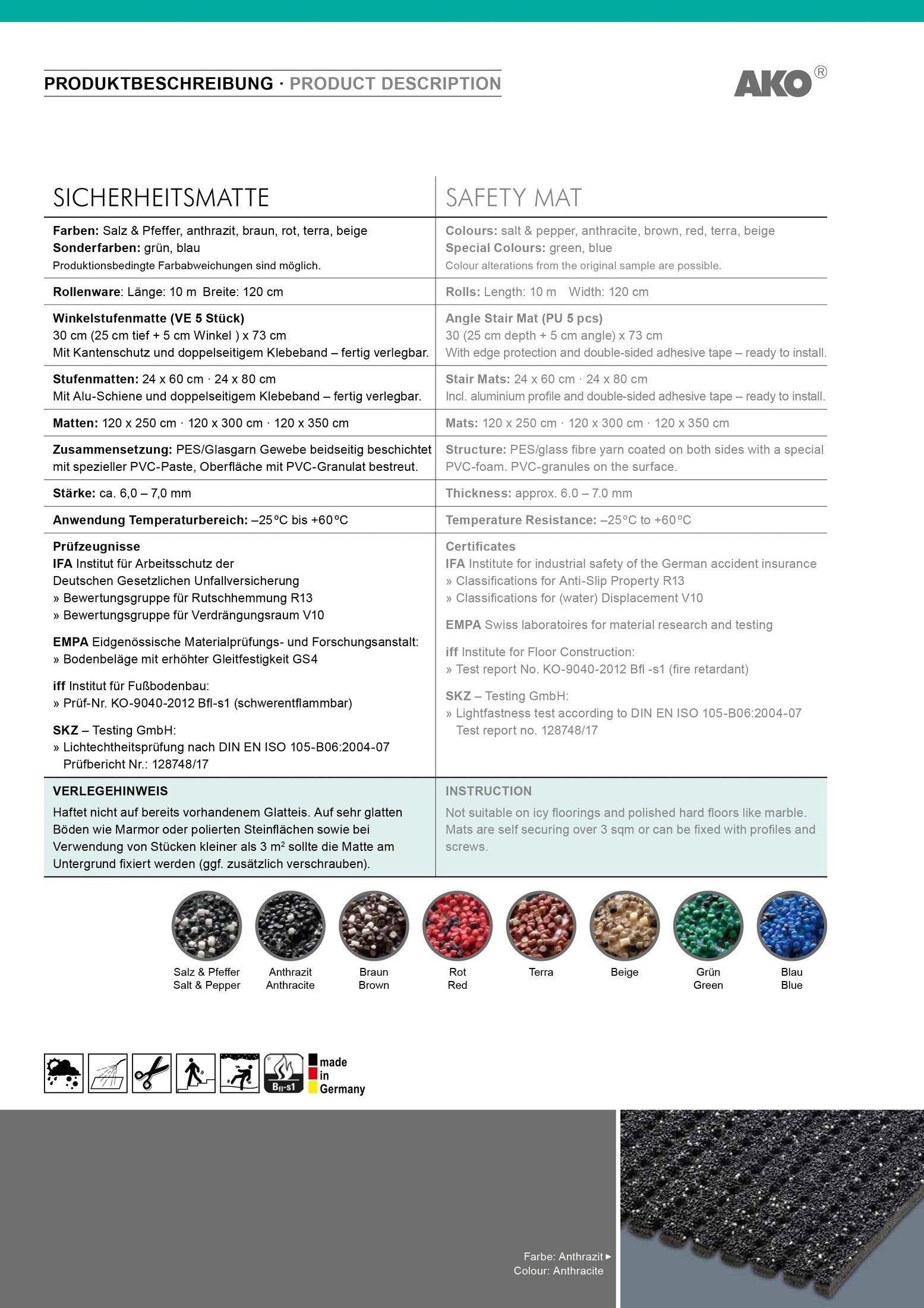 Ako Sicherheitsmatte-Antirutschmatte Außenbereich Anthrazit