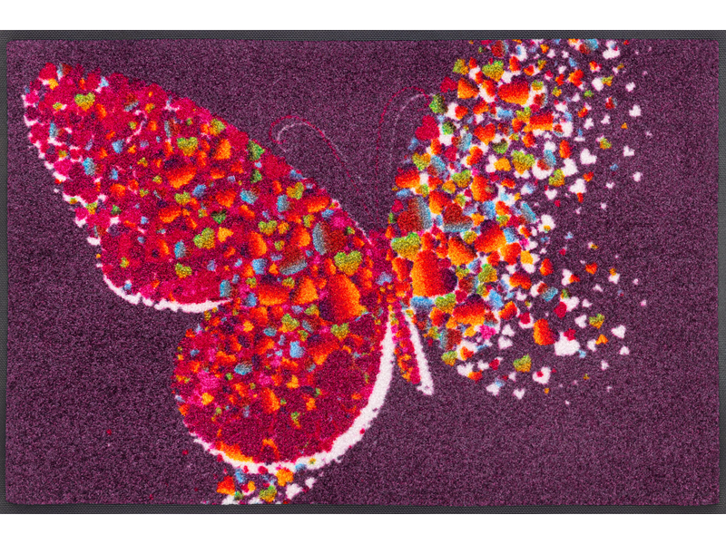 lila Fußmatte mit buntem Schmetterlingsmotiv