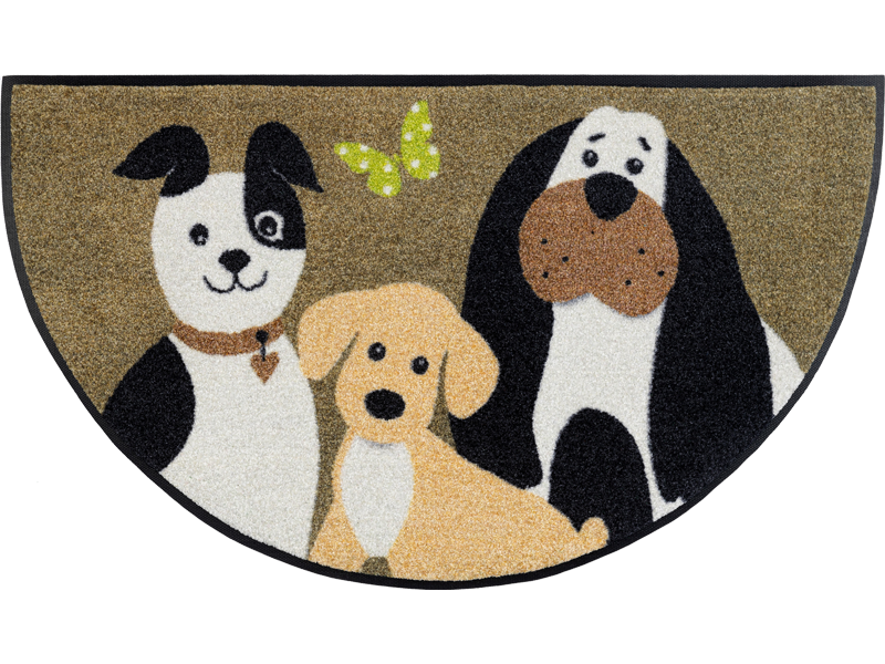 Halbrunde Fußmatte mit drei Hunden