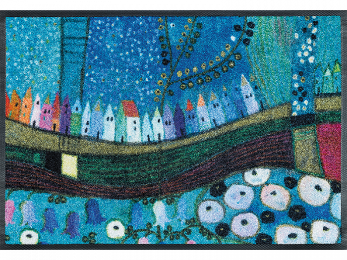 Stadt in Blau wash + dry Fußmatte