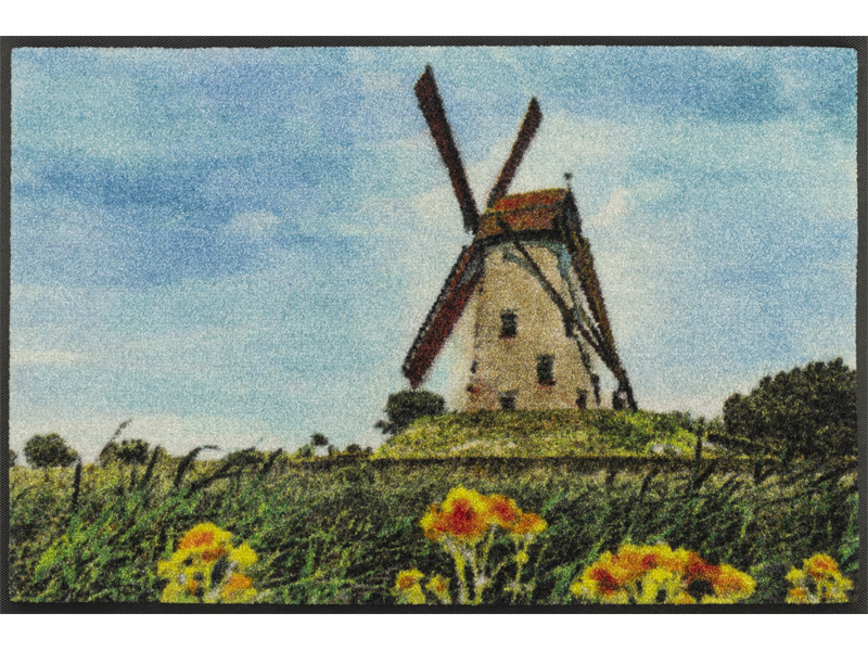 Fußmatte mit Windmühle und Blumenwiese