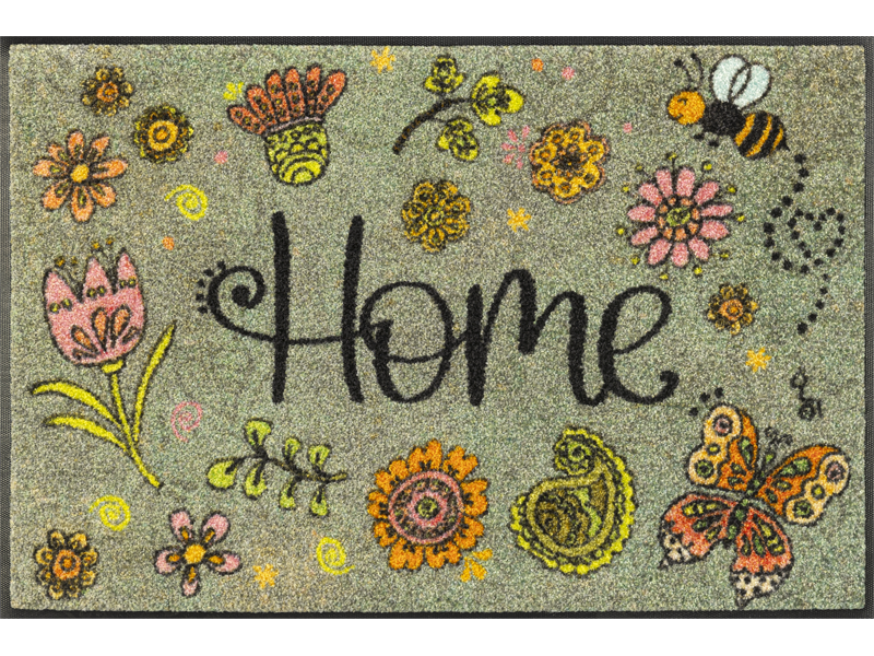 Fußmatte mit Blütenmotiven, Biene und Schriftzug "Home"