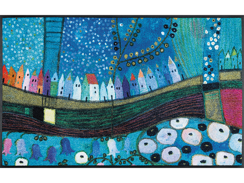 Stadt in Blau wash + dry Fußmatte