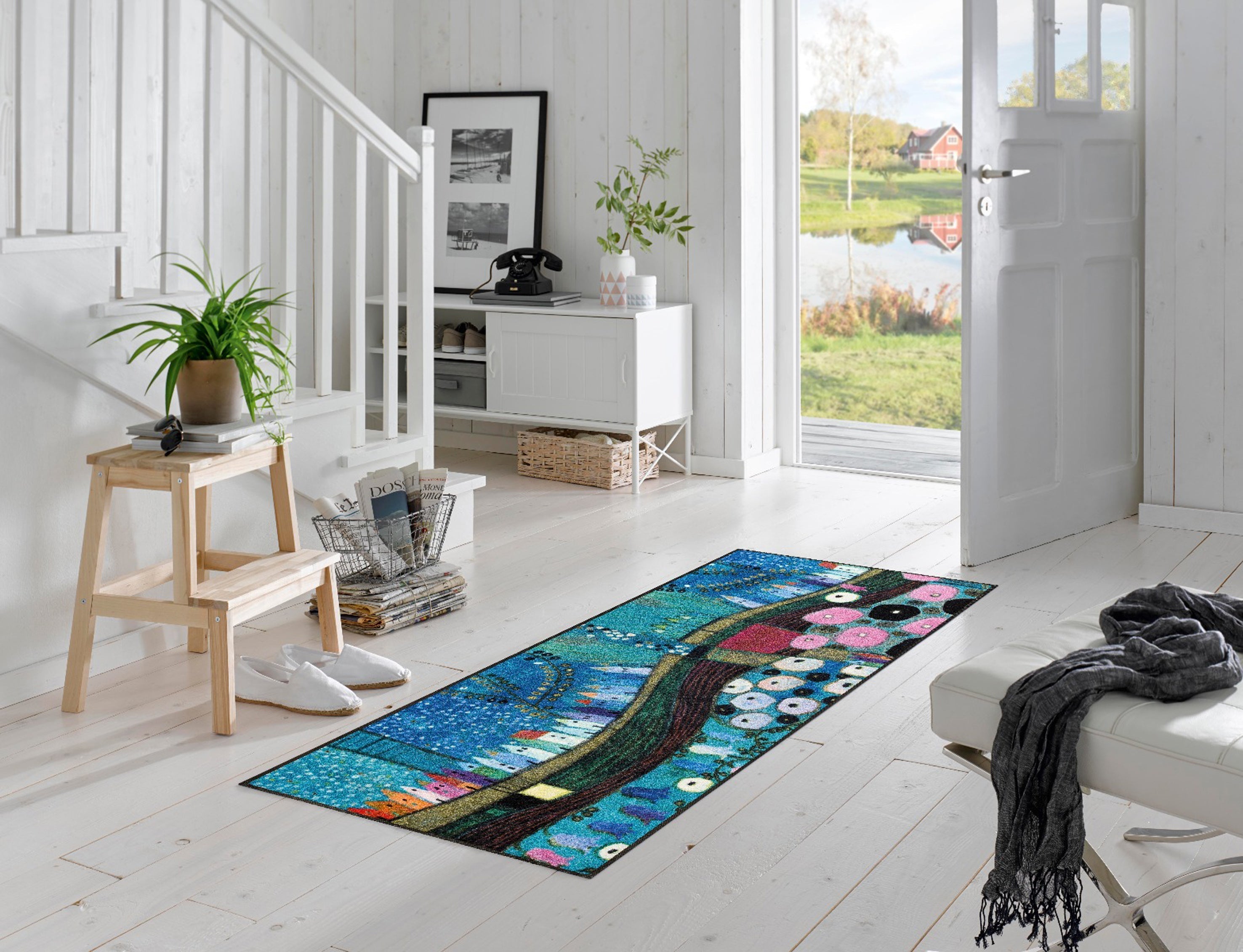 Stadt in Blau wash + dry Fußmatte