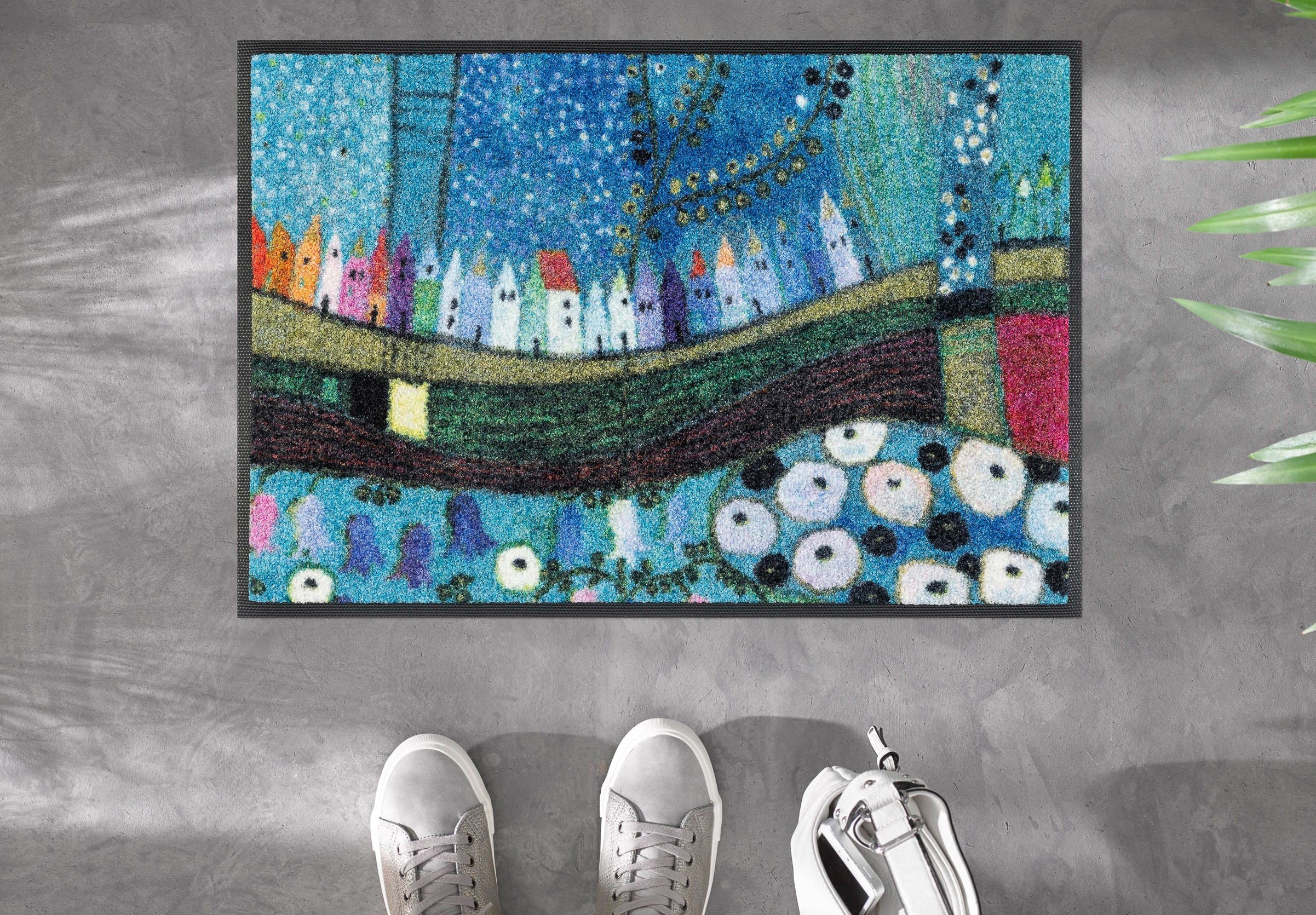 Stadt in Blau wash + dry Fußmatte