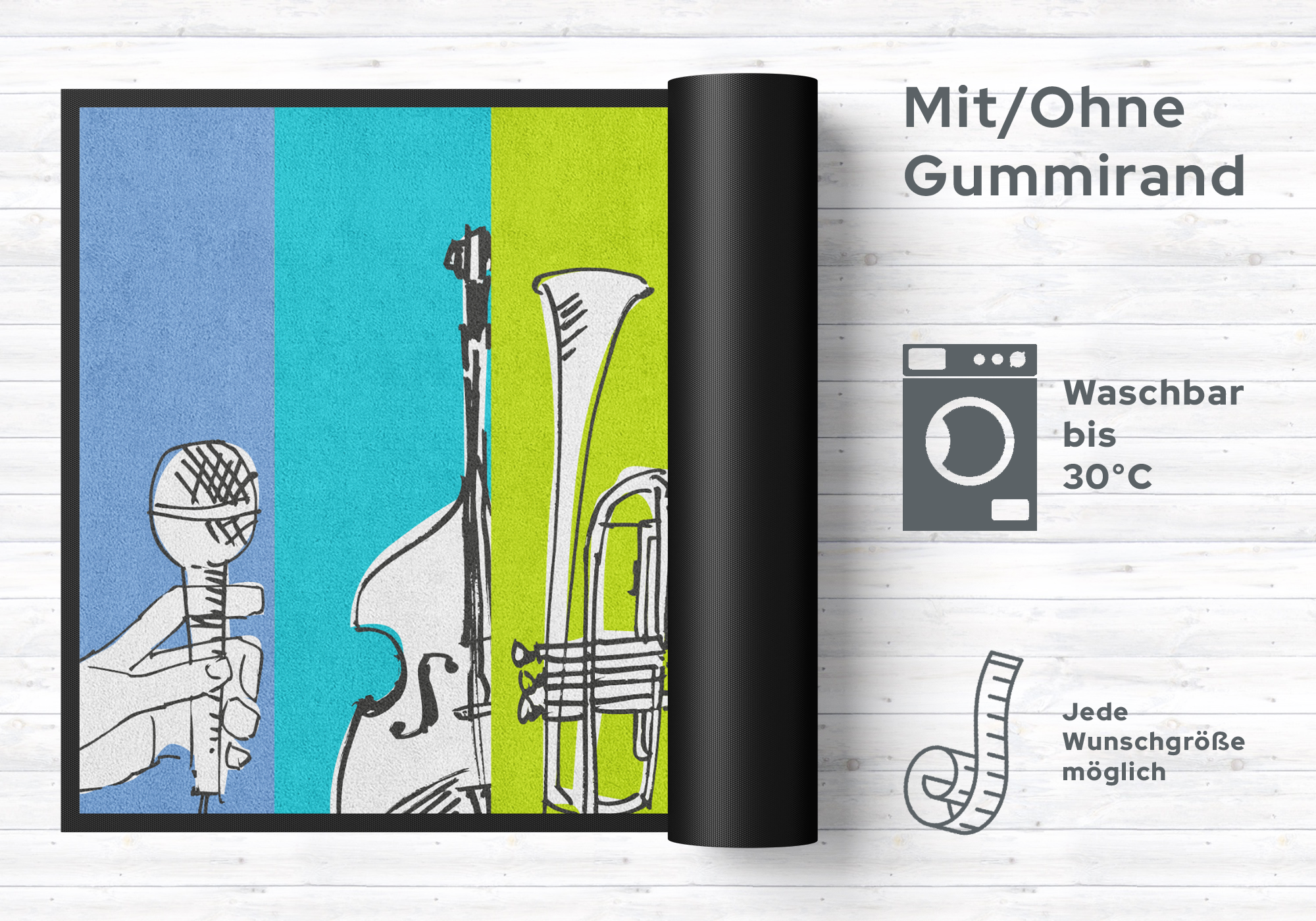 1art1 Drummer Fußmatte – Musik-Design Für Die Haustür, 60x40 Cm, Rutschfest & Waschbar
